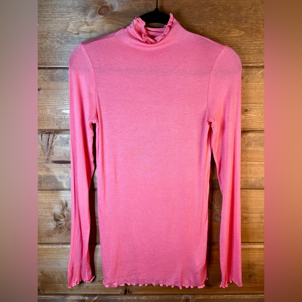 Zenana Outfitters Vibrant Pink Long Sleeve Semi-sheer Tee- NWOT